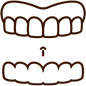 Dental dentures illustration showing upper and lower false teeth prosthetics.